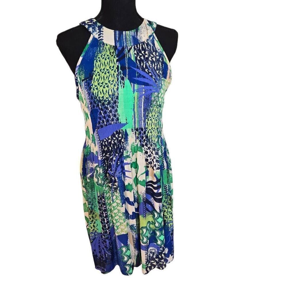 Ninety Clothing Co Womens Abstract Halter Sleeveless Summer Dress Blue Medium